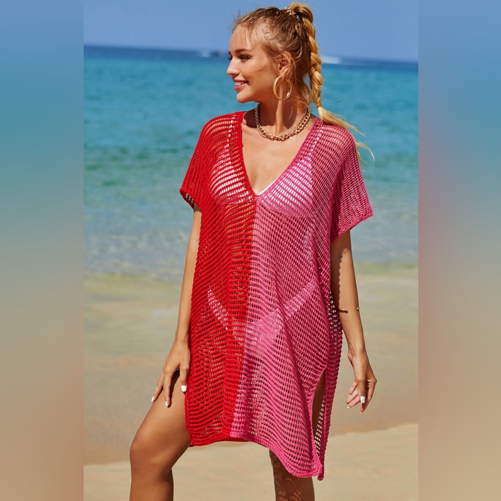 Openwork Contrast Slit Knit Cover Up onesize - Picture 11 of 16